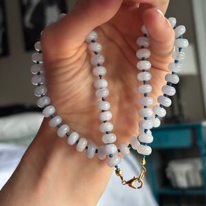 Handmade silk tied beaded necklace 16.5”